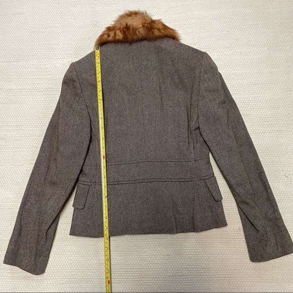 Banana Republic Brown Herringbone Blazer Jacket Removable Fur Collar Size 0P - Picture 10 of 10